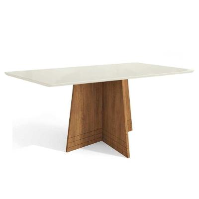 Mesa Para Cozinha Lótus Com Tampo Madeirado Com Vidro 80x120cm Freijó Off White Kappesberg