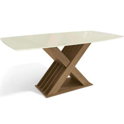 Mesa Para Cozinha Graviola Com Tampo Madeirado Com Vidro 90x170cm Nogueira Off White Vidro Off White Kappesberg