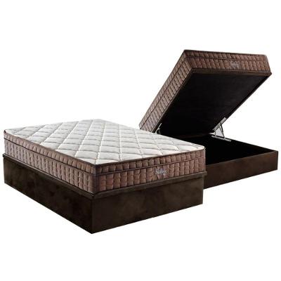 Cama Box Baú Casal: Colchão Ortopédico D28 - Ag65 Anjos Star + Base Crc Suede Brown (138x188)