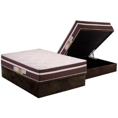Cama Box Baú Casal: Colchão Anatômico Polar D28 Orthoface Vip + Base Crc Suede Brown (138x188)
