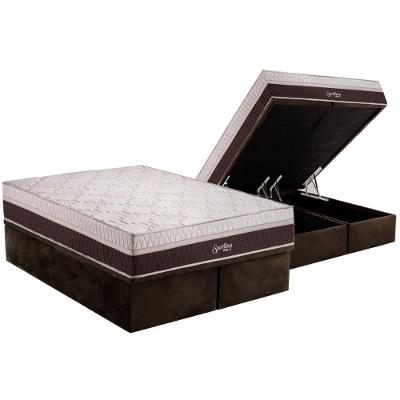 Conjunto Box Baú Queen: Colchão Molas Polar Ensacadas Sporting + Base Crc Suede Brown (158x198)