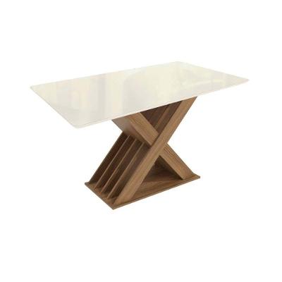 Mesa Para Cozinha Graviola Com Tampo Madeirado Com Vidro 90x160cm Nogueira Off White Vidro Off White Kappesberg