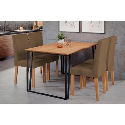 Conjunto Mesa De Cozinha Lisa Tampo Madeirado 130x80cm E 4 Cadeiras Maia Nature Suede Mascavo Chocolate Cimol