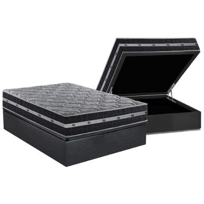 Cama Box Baú Casal: Colchão Molas Ensacadas Black Grafite + Base Crc Suede Gray (138x188)