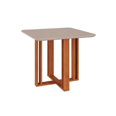Mesa Para Cozinha Flora Com Tampo Madeirado Com Vidro 95x95cm Cinamomo Off White Cimol