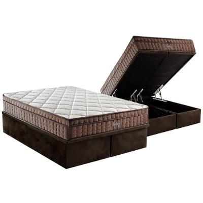 Cama Box Baú Queen: Colchão Ortopédico D28 - Ag65 Anjos Star + Base Crc Suede Brown (158x198)