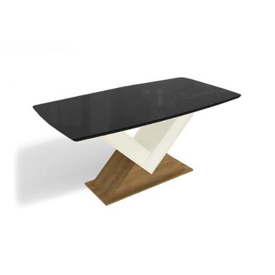 Mesa Para Cozinha Amora Com Tampo Madeirado Com Vidro 90x170cm Freijo Off White Preto Fosco Vidro Preto Kappesberg