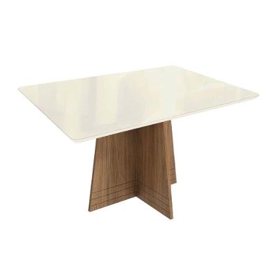 Mesa Para Cozinha Lótus Com Tampo Madeirado Com Vidro 80x120cm Nogueira Off White Vidro Off White Kappesberg