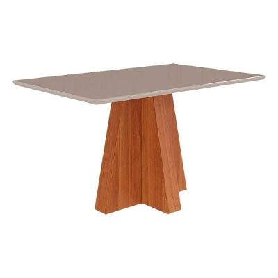 Mesa Para Cozinha Patricia Com Tampo Madeirado Com Vidro 130x80cm Cinamomo Off White Cimol
