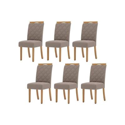 Kit 6 Cadeiras Sala Jantar Bella 6 Un Nature Suede Light Marrom Amendoa