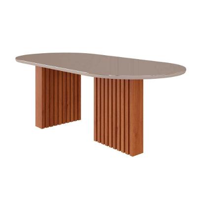 Mesa Para Cozinha Ester Com Tampo Madeirado Com Vidro Oval 210x100cm Cinamomo Off White Cimol