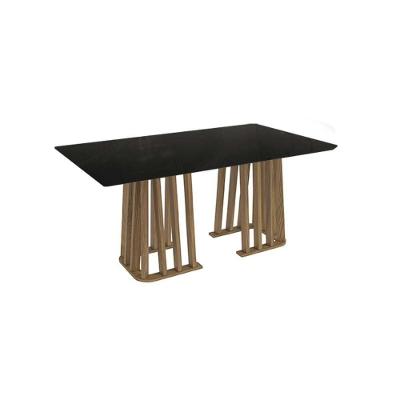 Mesa Para Cozinha Alteia Com Tampo Madeirado Com Vidro 160x90cm Nogueira Preto Fosco Kappesberg