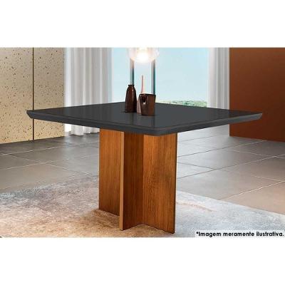 Mesa Para Cozinha Berlim Com Tampo 90x90cm Madeirado Vidro Canto Curvo Imbuia Grafite Rufato