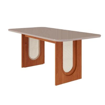 Mesa Para Cozinha Valentina Com Tampo Madeirado Com Vidro 180x90cm Cinamomo Off White Cimol