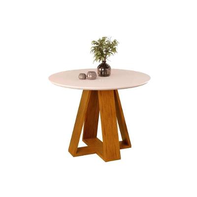 Mesa Para Cozinha Celeste Com Tampo Madeirado Vidro Redondo 103x103cm Cedro Off White Dj Móveis