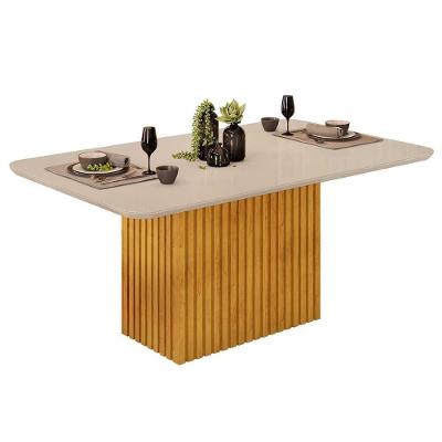 Mesa Para Cozinha Canes Com Tampo Madeirado Com Vidro Curvo 170x90cm Cedro Off White Dj Móveis