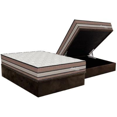 Cama Box Baú Casal: Colchão Molas Ensacadas Orthoflex Seleto + Base Crc Suede Brown (138x188)