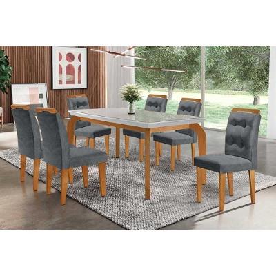 Conjunto Mesa Sala Jantar Londrina Tampo Madeirado Com Vidro 180x90cm E 6 Cadeiras Imperatriz Imbuia Grafite Rufato