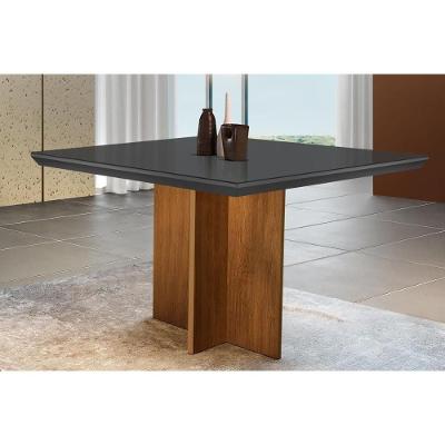 Mesa Para Cozinha Berlim Com Tampo 90x90cm Madeirado Vidro Canto Curvo Imbuia Grafite Rufato