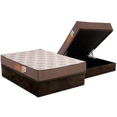 Conjunto Box Baú Casal: Colchão Espuma Polar D28 Pérola Brown + Base Crc Suede Brown (138x188)