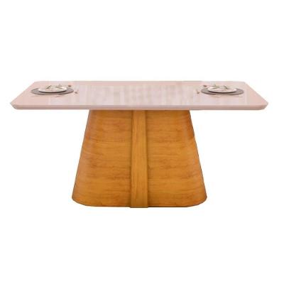 Mesa Para Cozinha Ryze Com Tampo Madeirado Vidro Curvo 180x100cm Cedro Off White Dj Móveis