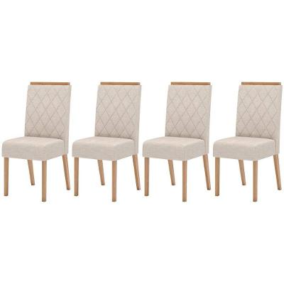 Kit 4 Cadeiras Sala Jantar Nina 4 Un Nature Suede Light Linho