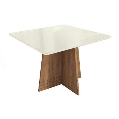 Mesa Para Cozinha Lótus Com Tampo Madeirado Com Vidro 105x105m Freijó Off White Kappesberg