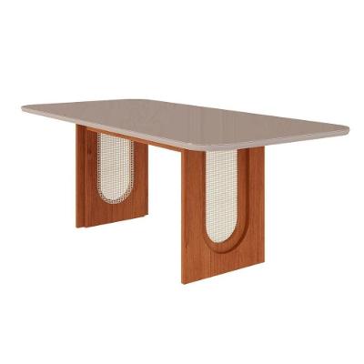 Mesa Para Cozinha Valentina Com Tampo Madeirado Com Vidro Reto 210x100cm Cinamomo Off White Cimol