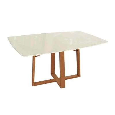 Mesa Para Cozinha Elma Madeira Maciça Com Tampo Madeirado Com Vidro 90x170cm Carvalho Off White Vidro Off White Kappesberg