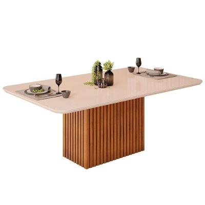 Mesa Para Cozinha Canes Com Tampo Madeirado Com Vidro Curvo 200x100cm Freijó Off White Dj Móveis