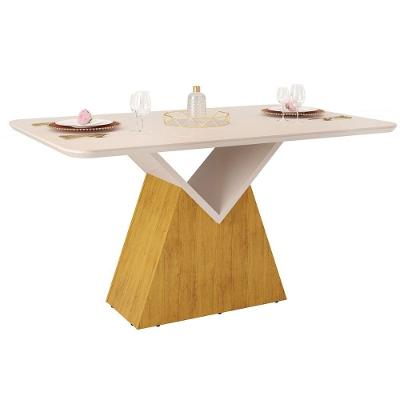 Mesa Para Cozinha Argo Com Tampo Madeirado Com Vidro Curvo 136x90cm Cedro Off White Dj Móveis