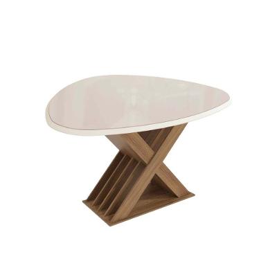 Mesa Para Cozinha Graviola Com Tampo Madeirado Com Vidro 105x135cm Nogueira Off White Vidro Off White Kappesberg