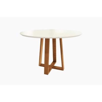 Mesa Multiuso Cozinha Elma Madeira Maciça Com Tampo Madeirado Com Vidro 120x120cm Carvalho Off White Kappesberg