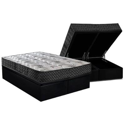 Conjunto Box Baú Queen: Colchão Molas Paropas D45 Pasquale Wave Black + Base Crc Suede Black (158x198)