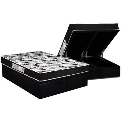 Conjunto Box Baú Queen: Colchão Molas Luckspuma D33 Supreme Pró Saúde Black + Base Crc Suede Black (158x198)