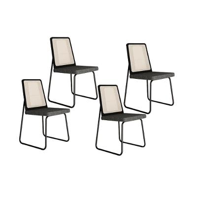 Kit 4 Cadeiras Sala Jantar Wood 1751 4 Uni Preto Linho Grafite Carraro