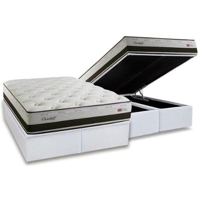 Cama Box Baú Queen: Colchão Molas Masterpocket Ensacadas Herval Maxspring Cardiff + Base Crc Courano White (158x198)