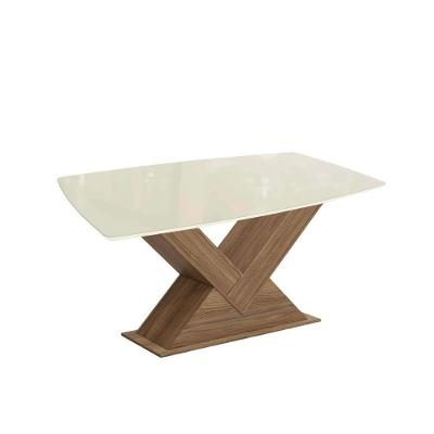 Mesa Multiuso Cozinha Amora Com Tampo Madeirado Com Vidro 90x170cm Nogueira Off White Vidro Off White Kappesberg