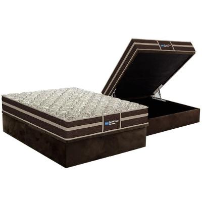 Cama Box Baú Casal: Colchão Anatômico Probel Wood Guarda Costa Brown + Base Crc Suede Brown (138x188)