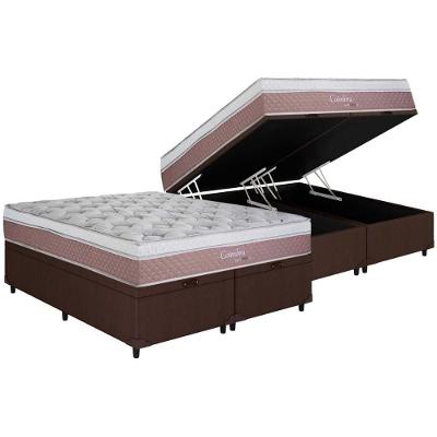 Cama Box Baú Queen: Colchão Molas Masterpocket Ensacadas Herval Maxspring Coimbra + Base Crc Courano Brown (158x198)
