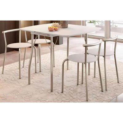 Conjunto Mesa De Cozinha Dobrável E 4 Banquetas 105 Prata Branco Prata Branco Carraro
