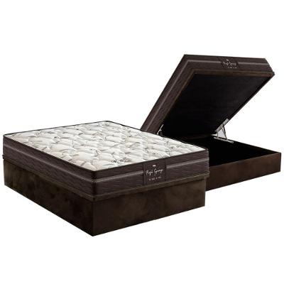 Cama Box Baú Casal: Colchão Molas Bonnel Probel Ensacadas Perfil Springs Plus + Base Crc Suede Brown (138x188)