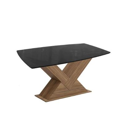 Mesa Multiuso Cozinha Amora Com Tampo Madeirado Com Vidro 90x170cm Nogueira Preto Fosco Vidro Preto Kappesberg