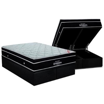 Cama Box Baú King: Colchão Molas Superpocket Ensacadas Ortobom Elegant + Base Crc Suede Black (186x198)