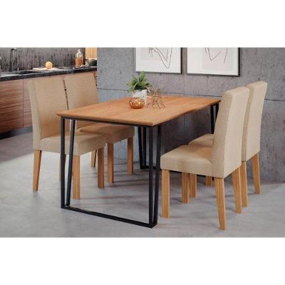 Conjunto Mesa De Cozinha Lisa Tampo Madeirado 130x80cm E 4 Cadeiras Maia Nature Suede Gengibre Bege Cimol
