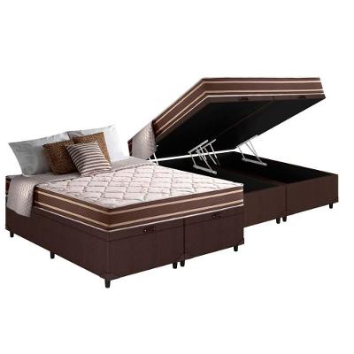 Cama Box Baú King: Colchão Molas Masterpocket Ensacadas Duo Sono + Base Crc Suede Brown (193x203)