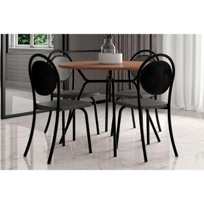 Conjunto Mesa Sala Jantar 1588 Com Tampo Madeirado 100cm E 4 Cadeiras 1738 Preto Carraro