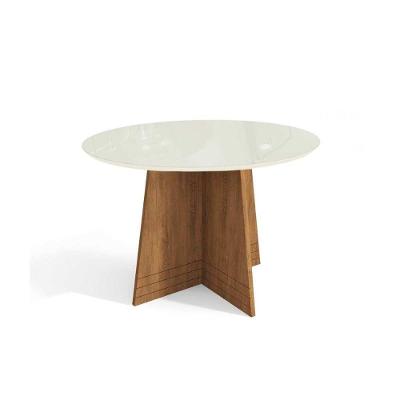 Mesa Multiuso Cozinha Lótus Com Tampo Madeirado Com Vidro 105x105cm Freijó Off White Kappesberg
