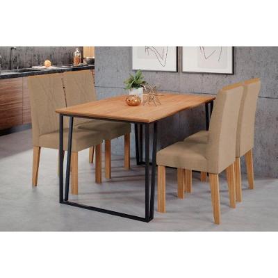 Conjunto Mesa De Cozinha Lisa Tampo Madeirado Com Vidro 130x80cm E 4 Cadeiras Nicole Nature Suede Joli Chocolate Cimol