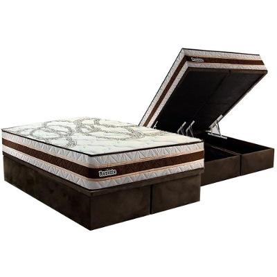 Conjunto Box Baú King: Colchão Molas Paropas Resiste Double Face Ag D45 + Base Crc Suede Brown (193x203)
